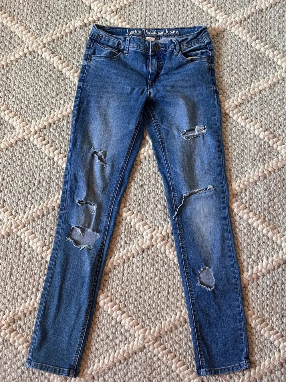 Justice Girls Size 12r Blue Flare Jeans with Subtle Fade Distressed School